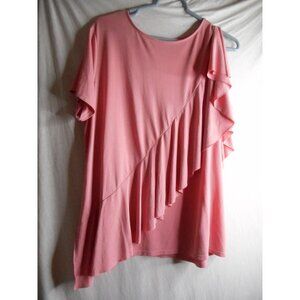 Time and Tru pink ruffle blouse top Sz XXL (20) cold shoulder short sleeve
